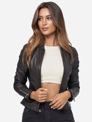 Tazzio Women's Leather Jacket-Tazzio-XS-Black-Urbanheer