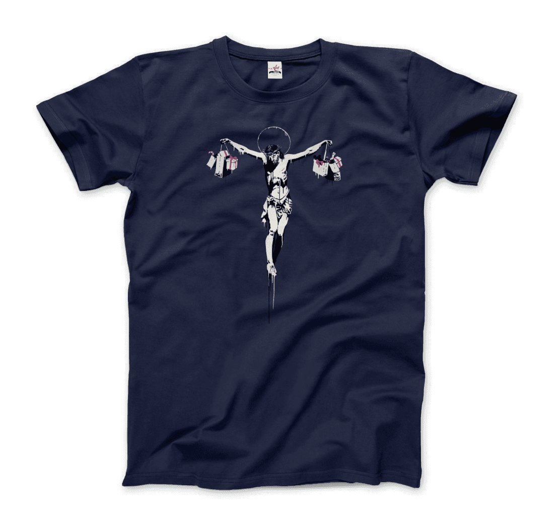 Banksy Christ With Shopping Bags Street Art T-Shirt-Art-O-Rama Shop-Men (Unisex)-Charcoal-S-Urbanheer
