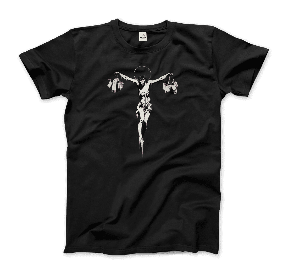 Banksy Christ With Shopping Bags Street Art T-Shirt-Art-O-Rama Shop-Men (Unisex)-Charcoal-S-Urbanheer