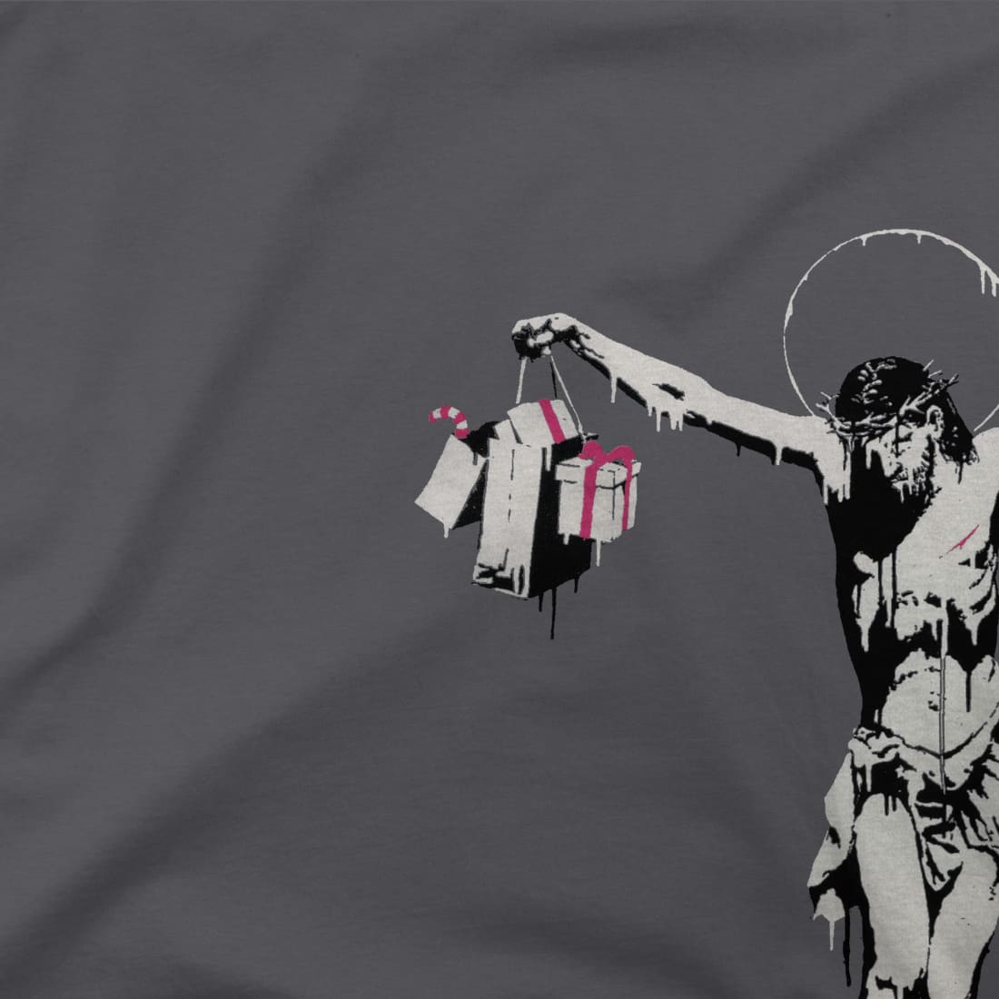 Banksy Christ With Shopping Bags Street Art T-Shirt-Art-O-Rama Shop-Men (Unisex)-Charcoal-S-Urbanheer