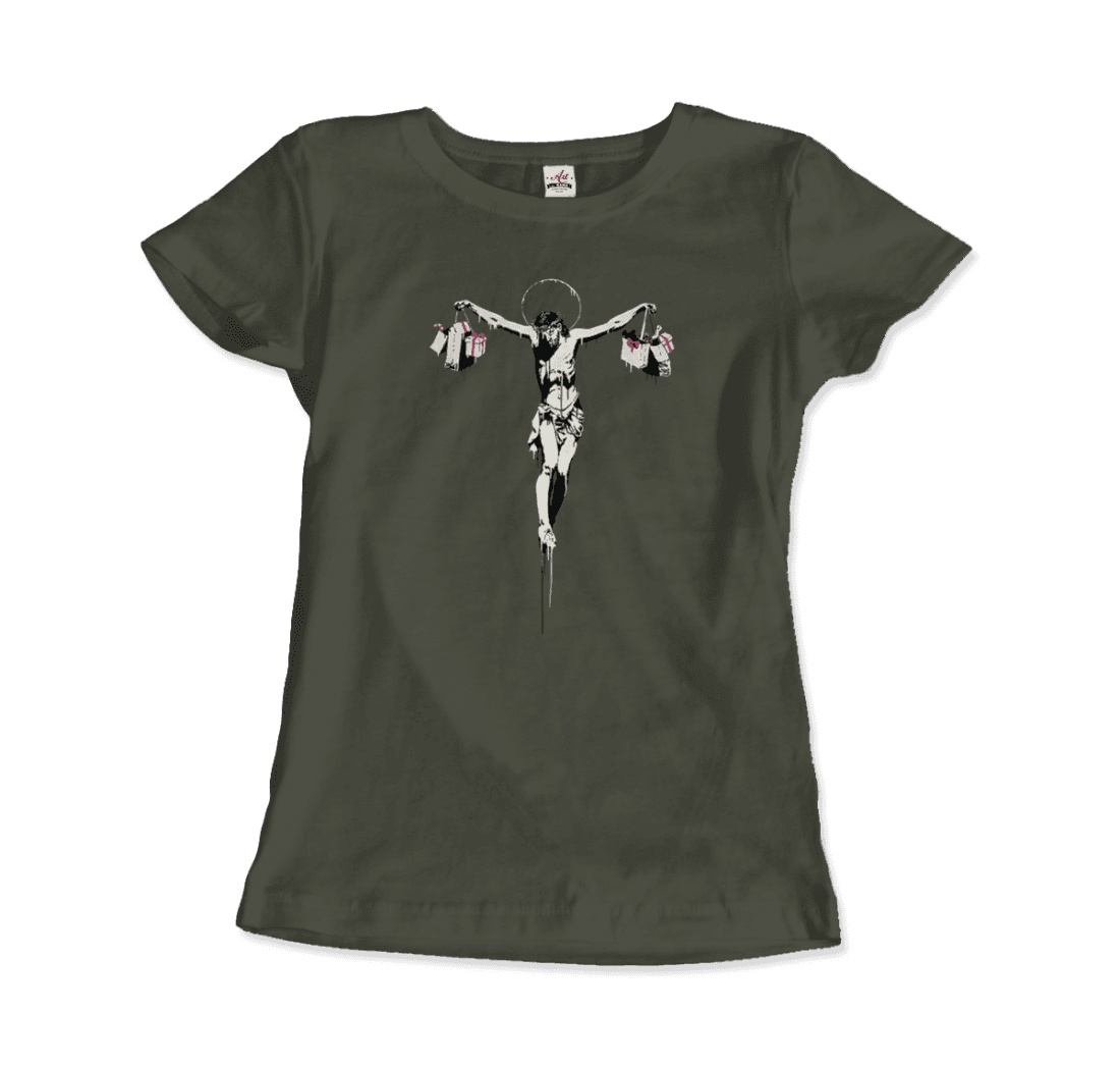 Banksy Christ With Shopping Bags Street Art T-Shirt-Art-O-Rama Shop-Men (Unisex)-Charcoal-S-Urbanheer