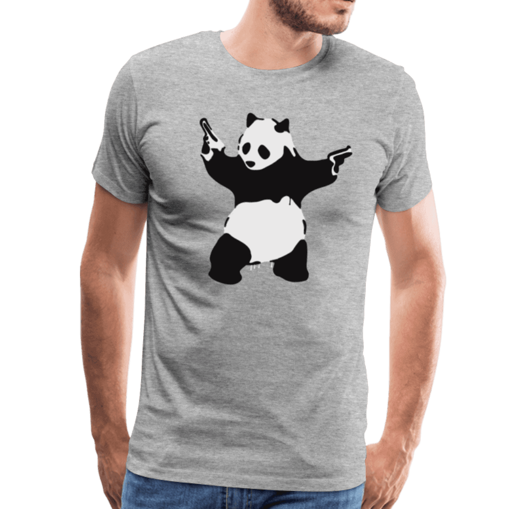 Banksy Pandamonium Armed Panda Artwork T-Shirt-Art-O-Rama Shop-Men (Unisex)-Heather Grey-S-Urbanheer