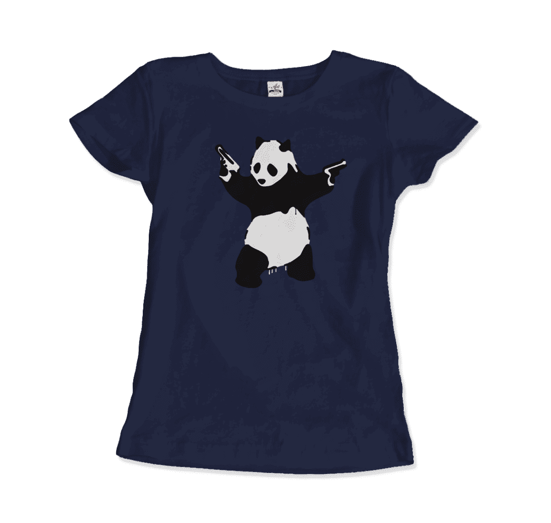 Banksy Pandamonium Armed Panda Artwork T-Shirt-Art-O-Rama Shop-Women (Fitted)-White-S-Urbanheer