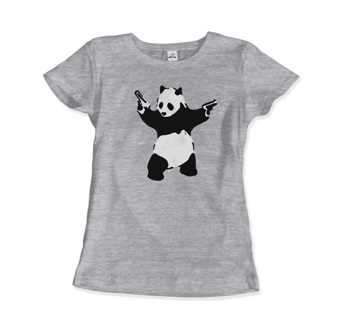 Banksy Pandamonium Armed Panda Artwork T-Shirt-Art-O-Rama Shop-Men (Unisex)-Heather Grey-S-Urbanheer