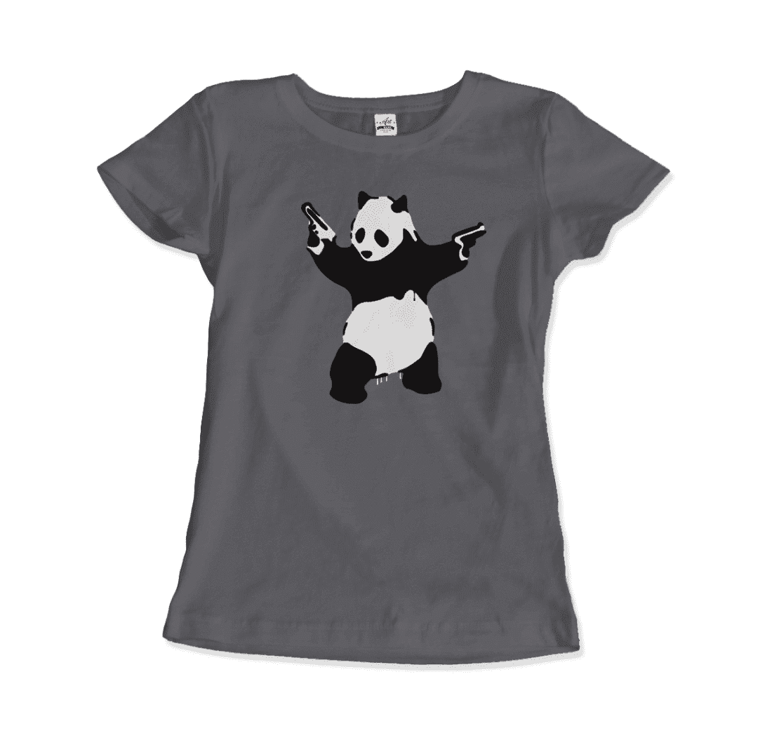 Banksy Pandamonium Armed Panda Artwork T-Shirt-Art-O-Rama Shop-Women (Fitted)-Black-S-Urbanheer