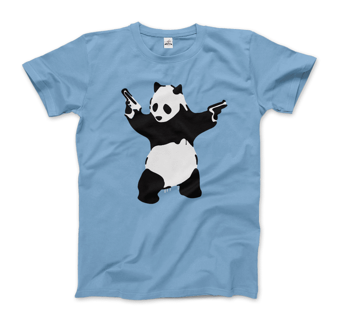 Banksy Pandamonium Armed Panda Artwork T-Shirt-Art-O-Rama Shop-Men (Unisex)-Light Blue-S-Urbanheer