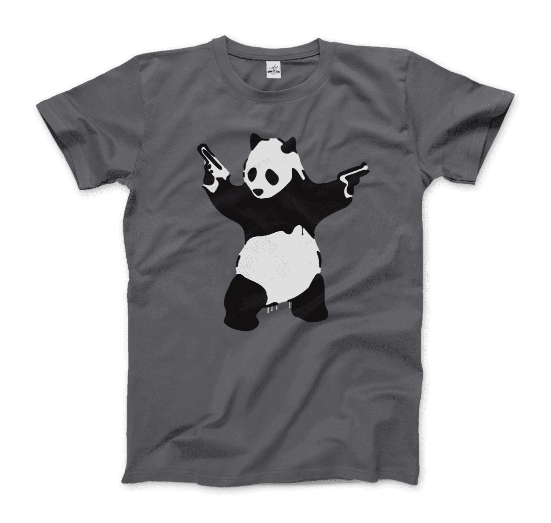 Banksy Pandamonium Armed Panda Artwork T-Shirt-Art-O-Rama Shop-Women (Fitted)-Light Blue-S-Urbanheer