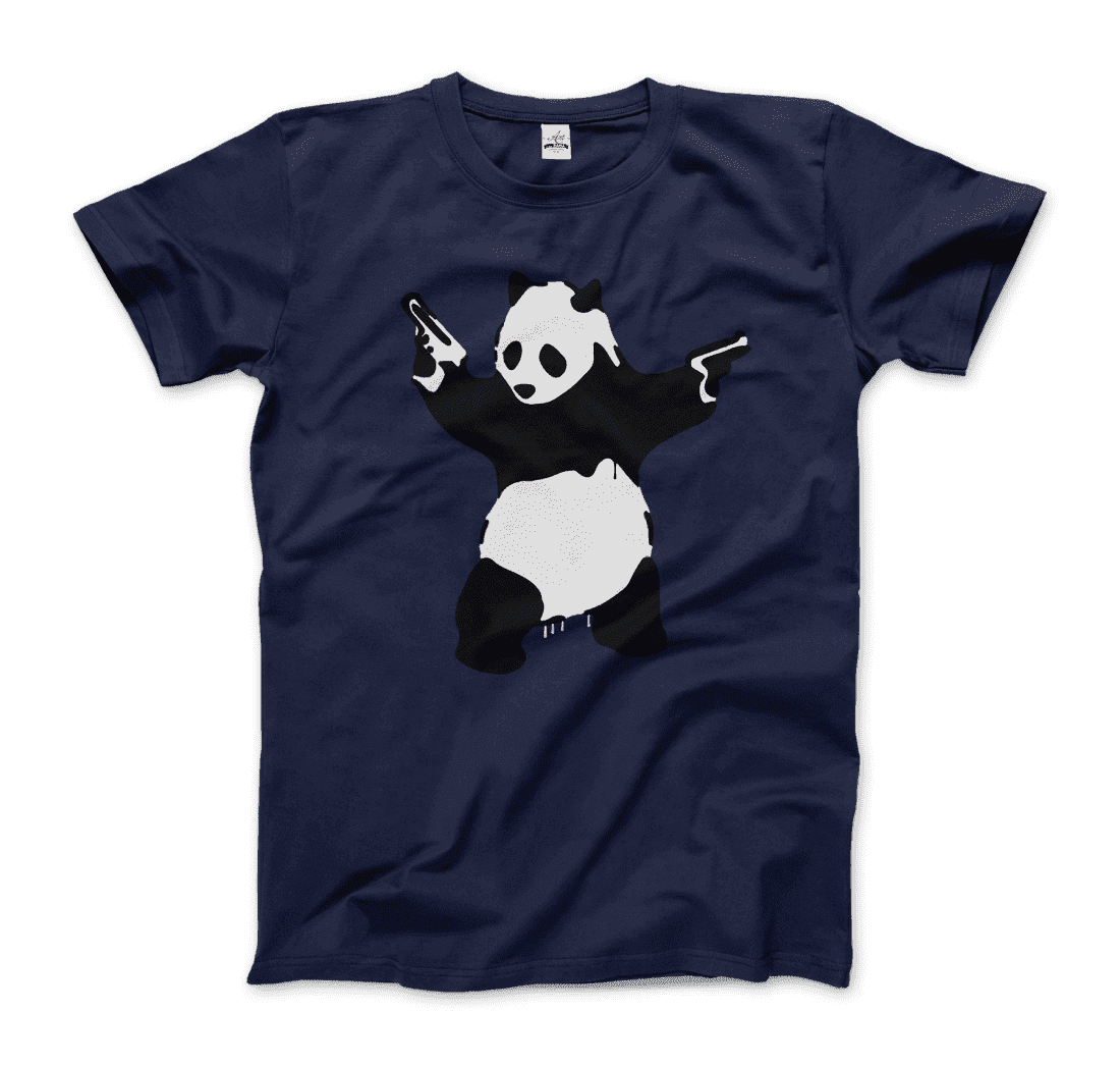 Banksy Pandamonium Armed Panda Artwork T-Shirt-Art-O-Rama Shop-Women (Fitted)-Heather Grey-S-Urbanheer