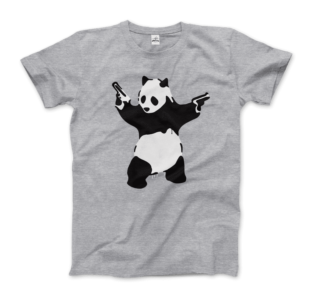 Banksy Pandamonium Armed Panda Artwork T-Shirt-Art-O-Rama Shop-Men (Unisex)-Heather Grey-S-Urbanheer