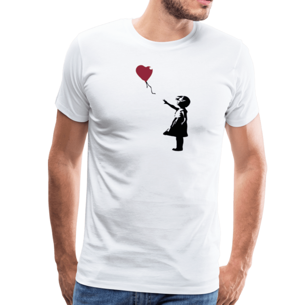 Banksy The Girl With A Red Balloon Artwork T-Shirt-Art-O-Rama Shop-Women (Fitted)-White-S-Urbanheer