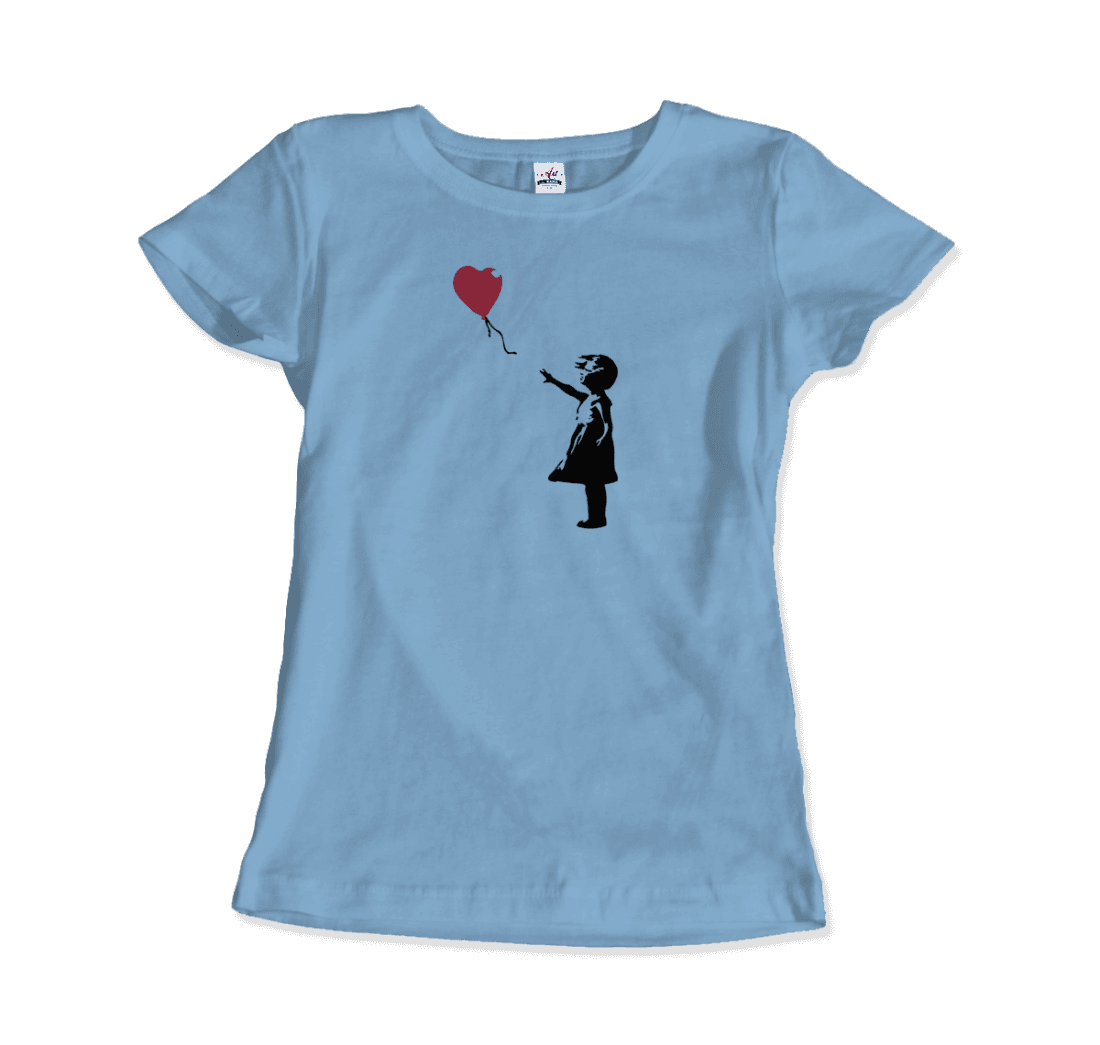 Banksy The Girl With A Red Balloon Artwork T-Shirt-Art-O-Rama Shop-Women (Fitted)-White-S-Urbanheer