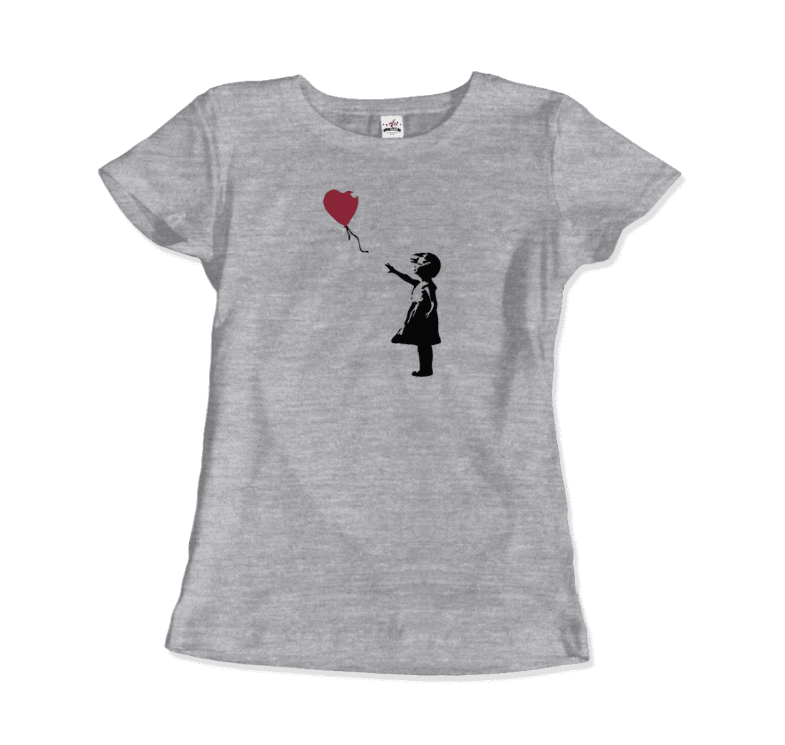 Banksy The Girl With A Red Balloon Artwork T-Shirt-Art-O-Rama Shop-Women (Fitted)-White-S-Urbanheer