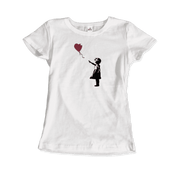 Banksy The Girl With A Red Balloon Artwork T-Shirt-Art-O-Rama Shop-Women (Fitted)-White-S-Urbanheer
