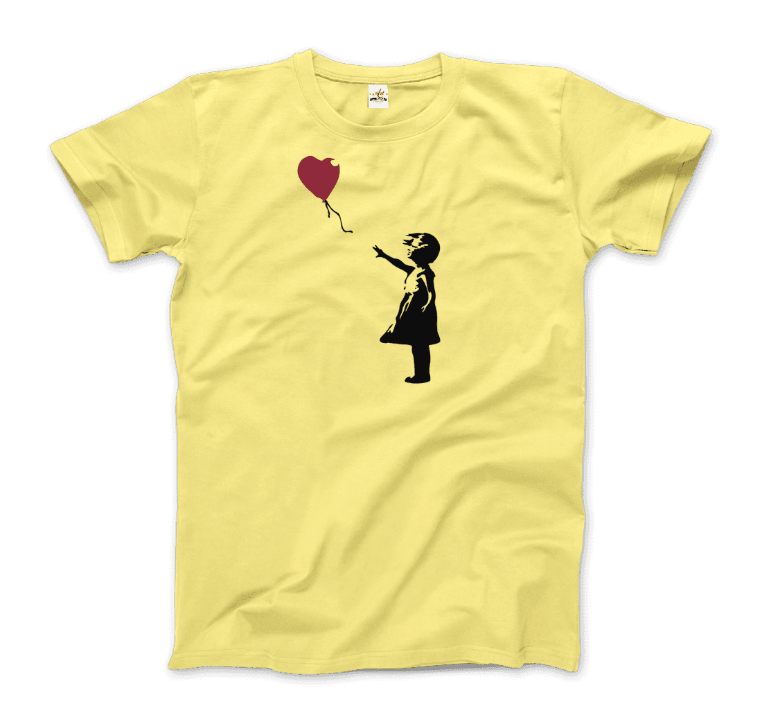 Banksy The Girl With A Red Balloon Artwork T-Shirt-Art-O-Rama Shop-Women (Fitted)-White-S-Urbanheer