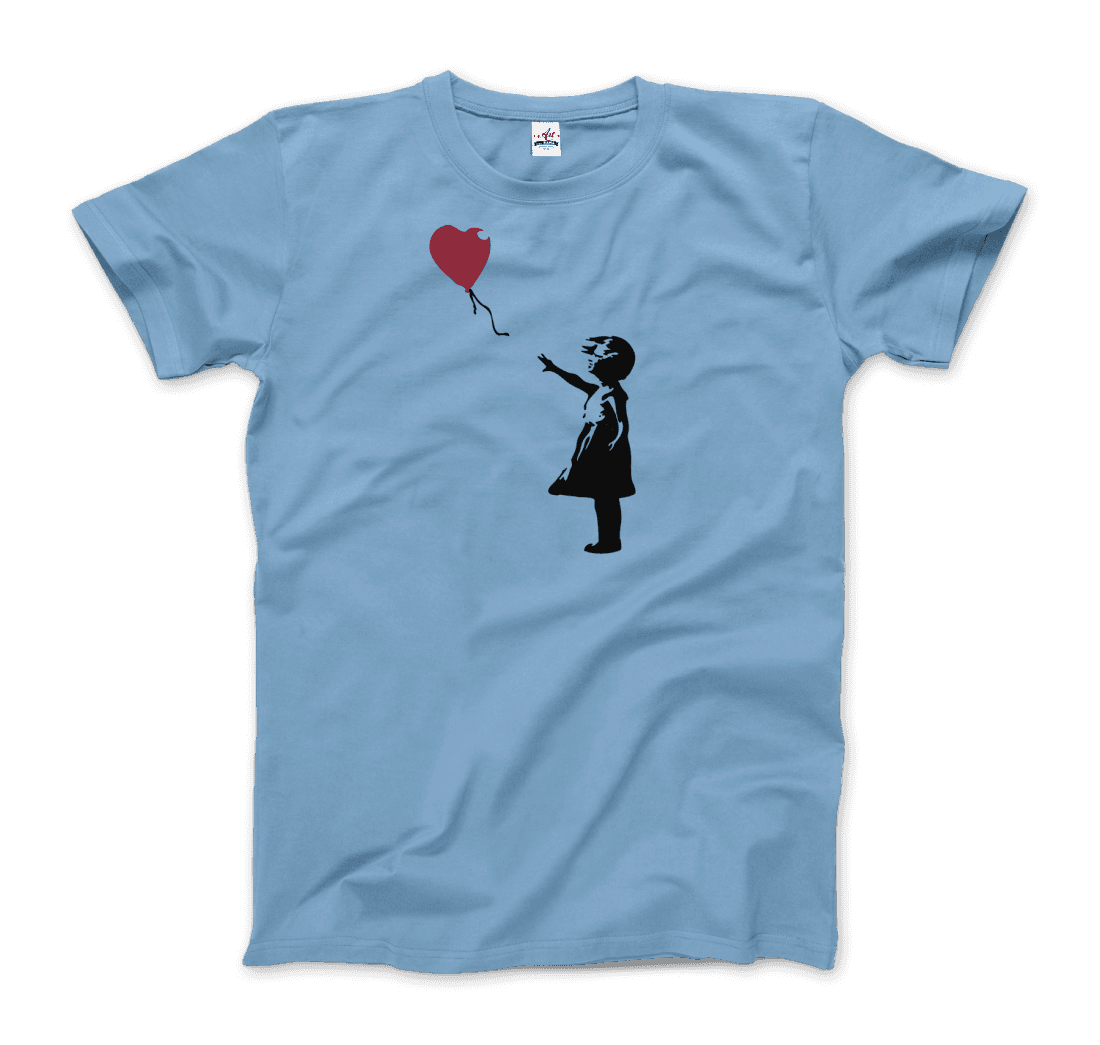 Banksy The Girl With A Red Balloon Artwork T-Shirt-Art-O-Rama Shop-Women (Fitted)-Light Blue-S-Urbanheer