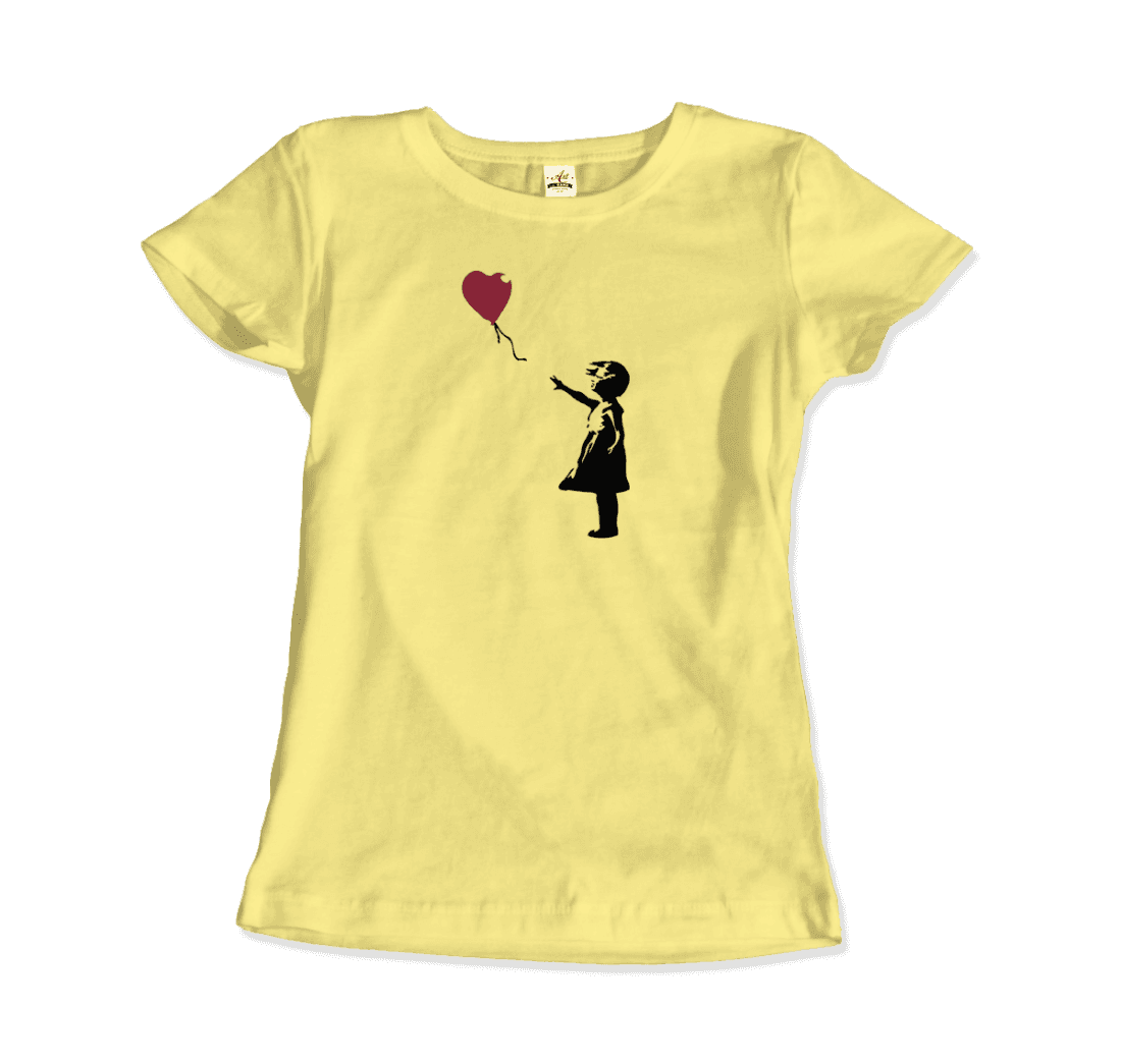 Banksy The Girl With A Red Balloon Artwork T-Shirt-Art-O-Rama Shop-Women (Fitted)-White-S-Urbanheer