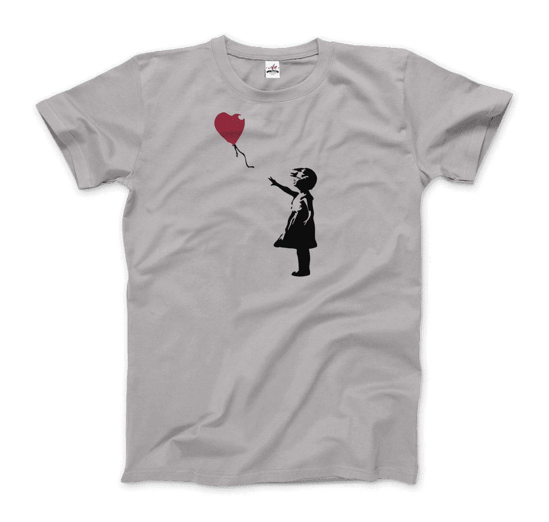 Banksy The Girl With A Red Balloon Artwork T-Shirt-Art-O-Rama Shop-Women (Fitted)-White-S-Urbanheer
