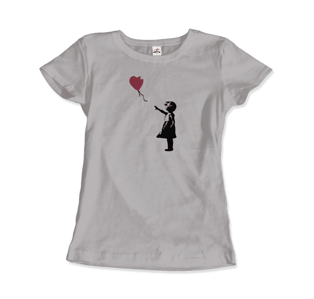 Banksy The Girl With A Red Balloon Artwork T-Shirt-Art-O-Rama Shop-Women (Fitted)-White-S-Urbanheer