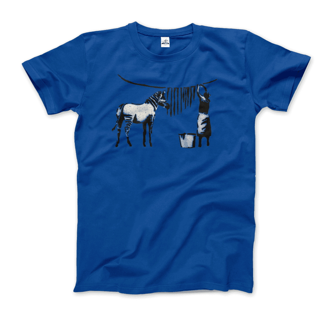 Banksy Zebra Stripes Artwork T-Shirt-T-Shirt-Art-O-Rama Shop-Men (Unisex)-Royal Blue-S-Urbanheer
