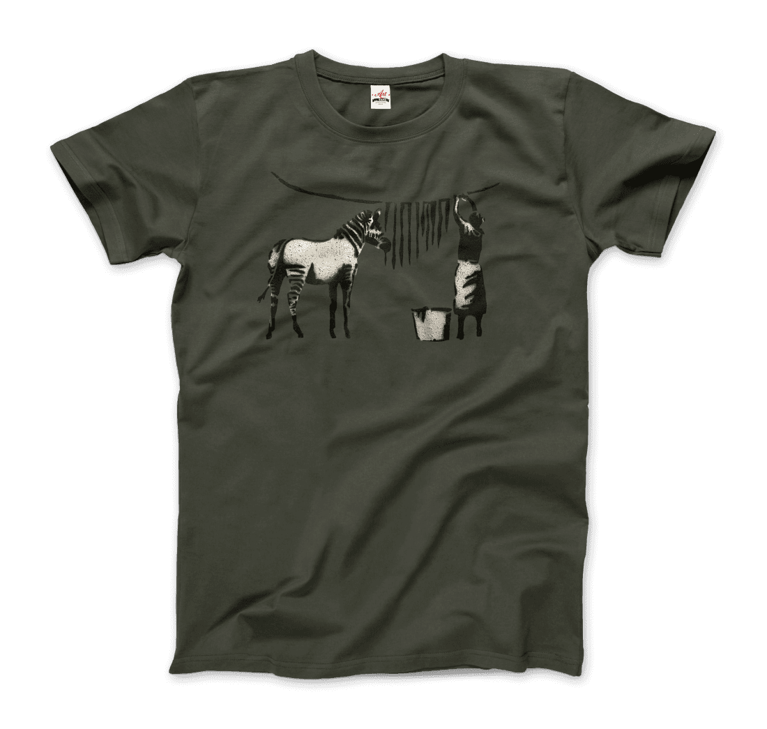 Banksy Zebra Stripes Artwork T-Shirt-T-Shirt-Art-O-Rama Shop-Men (Unisex)-Charcoal-S-Urbanheer