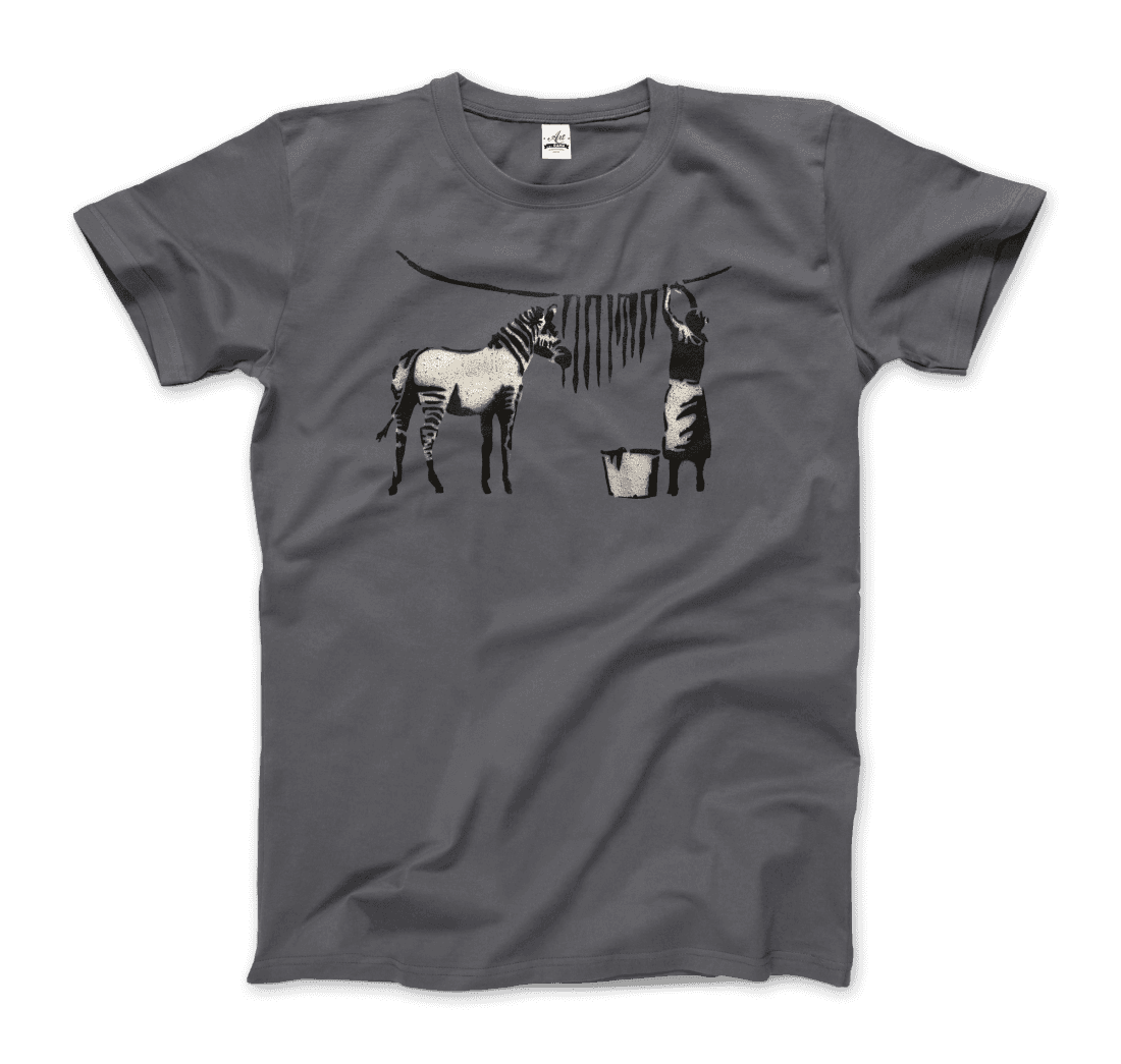 Banksy Zebra Stripes Artwork T-Shirt-T-Shirt-Art-O-Rama Shop-Men (Unisex)-Charcoal-S-Urbanheer