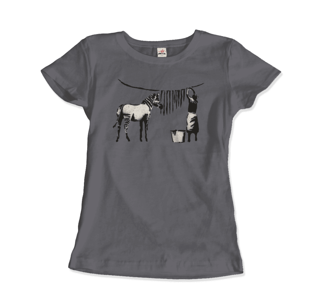 Banksy Zebra Stripes Artwork T-Shirt-T-Shirt-Art-O-Rama Shop-Men (Unisex)-Charcoal-S-Urbanheer