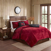 Plush To Sherpa Winter Comforter Set, Red-Olliix-Twin-Urbanheer
