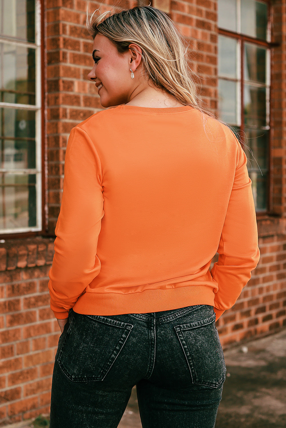 Orange Halloween Leopard Pumpkin Face Sweatshirt-UHXC-Orange-(US 4-6)S-Urbanheer