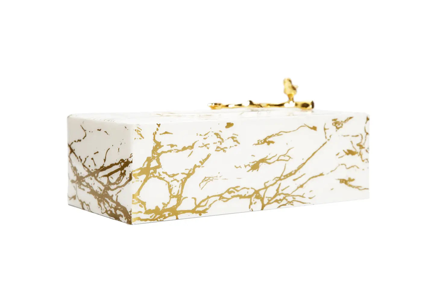 White And Gold Marble Tissue Box With Gold Leaf Design-CLASSIC TOUCH DECOR INC.-Urbanheer