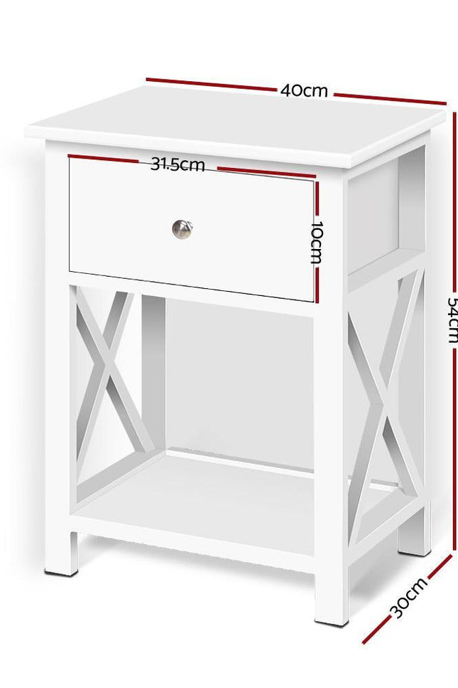 Bedside Table Coffee Side Cabinet Drawer Wooden White-Rivercity House & Home Co.-Urbanheer