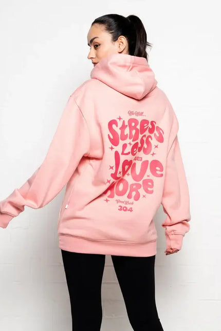 304 Women's Stress Less Love More Hoodie Pink-304 Clothing-Urbanheer