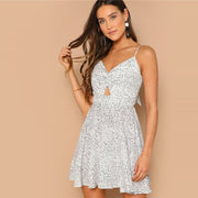 Black And White Backless Knot Detail Fit And Flare Cami Dress Women Sleeveless Casual Summer Spaghetti Strap Dresses-UHXC-Black and White-XS-Urbanheer