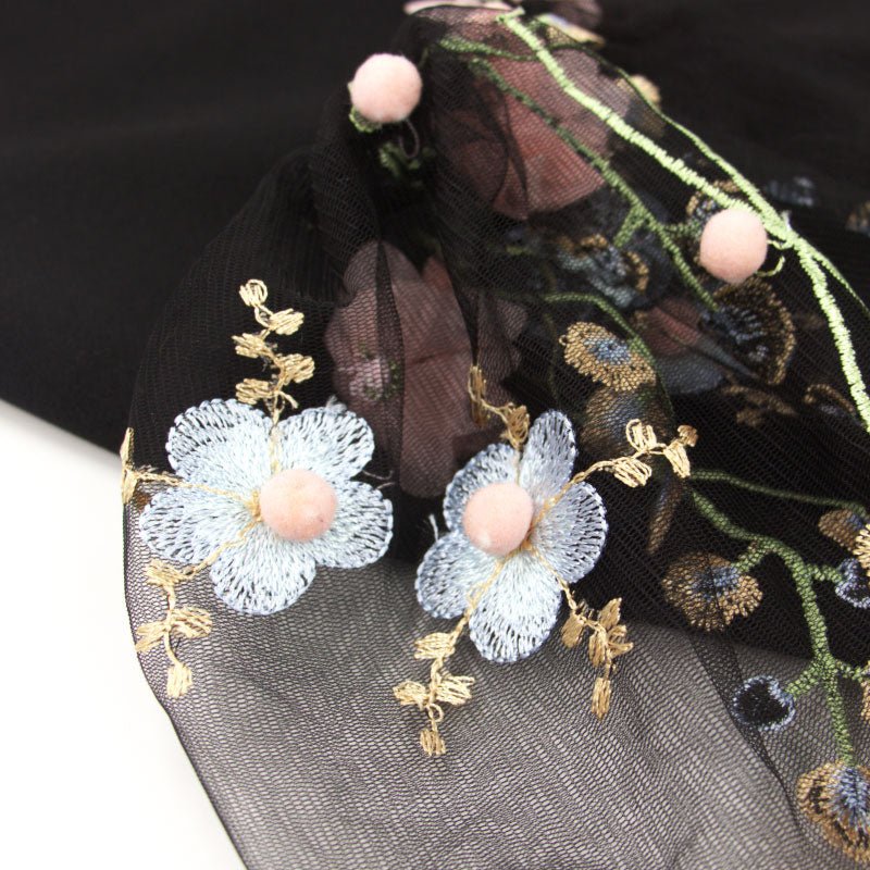 Black Applique Embroidered Mesh Sleeve-UHXV-Black-XS-Urbanheer