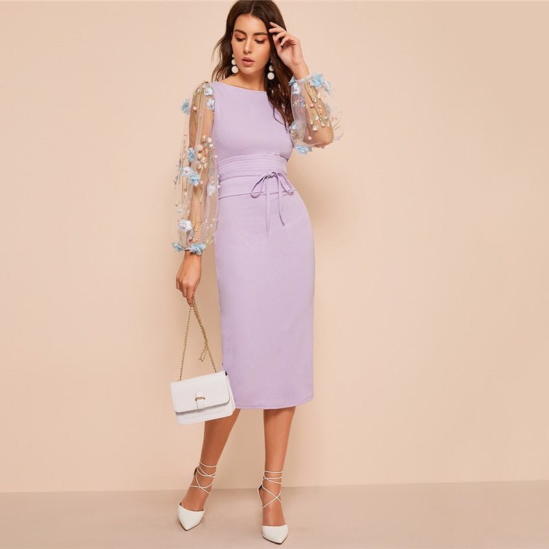 Black Applique Embroidered Mesh Sleeve-UHXV-Purple-XS-Urbanheer