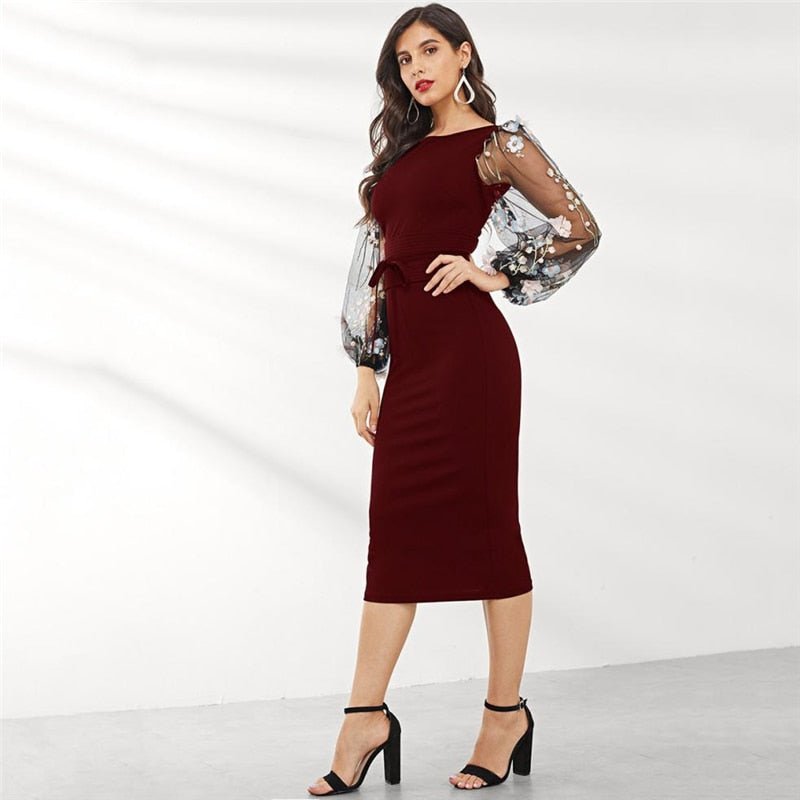 Black Applique Embroidered Mesh Sleeve-UHXV-Black-XS-Urbanheer