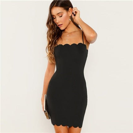 Black Form Fitting Scalloped Cami Dress