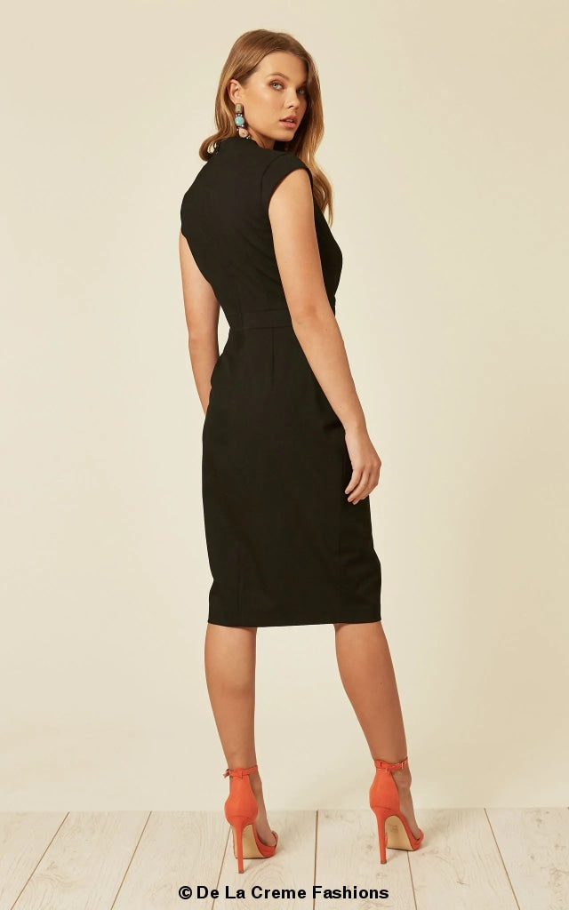 Black V Neck Wrap Dress-Rose Eleusis-UK 10-Urbanheer