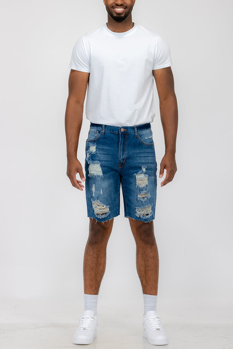 Washed Distressed Denim Shorts-WEIV -Los Angeles-Black-30-Urbanheer
