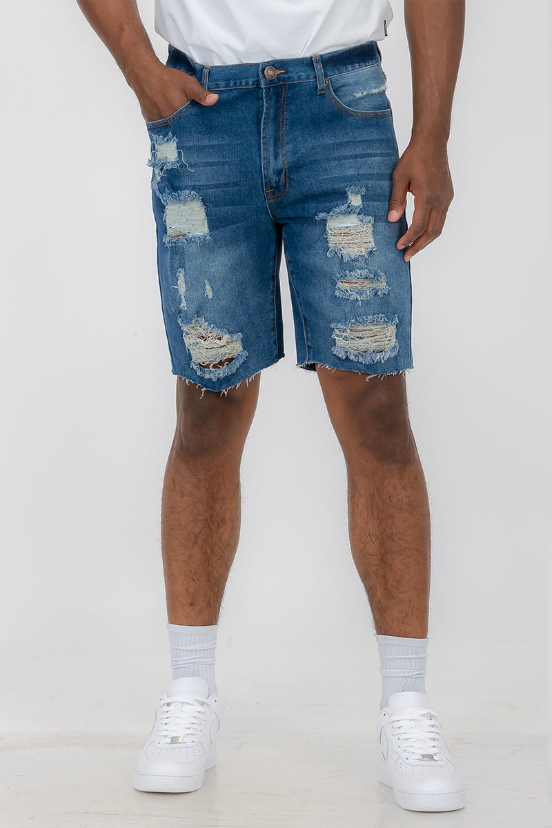 Washed Distressed Denim Shorts-WEIV -Los Angeles-Black-30-Urbanheer