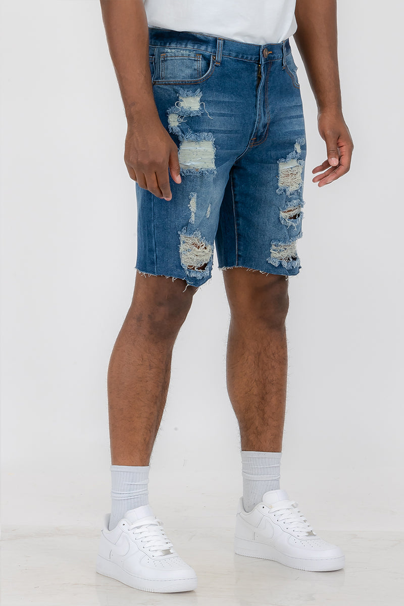 Washed Distressed Denim Shorts-WEIV -Los Angeles-Blue-30-Urbanheer