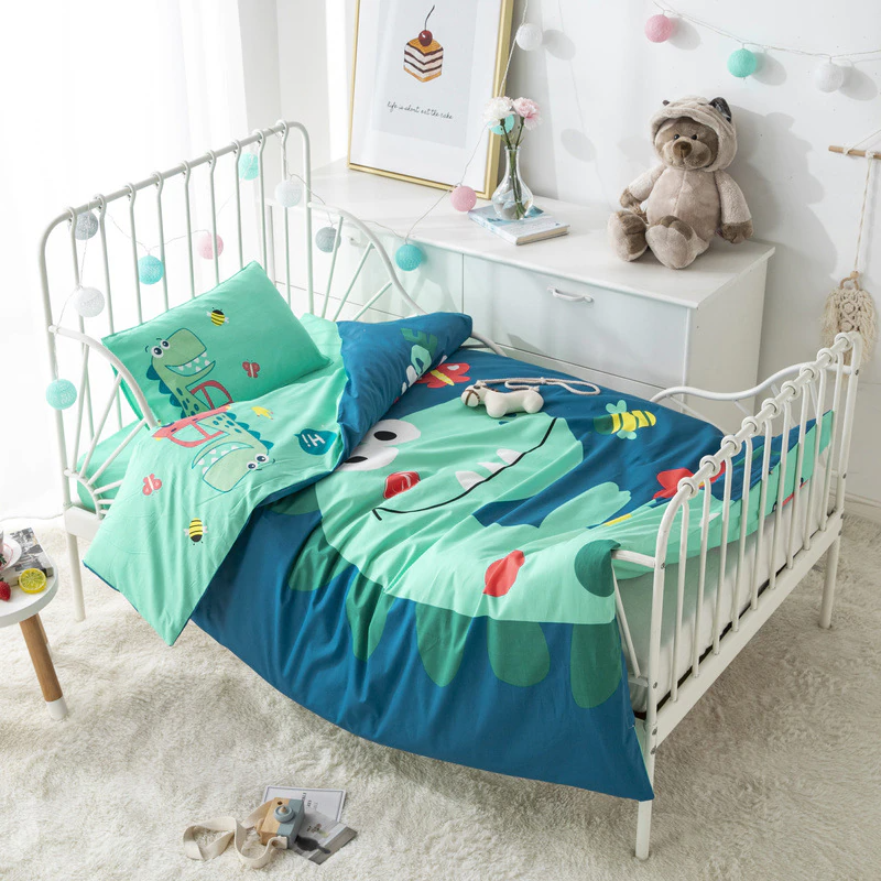 Blue Dinosaur Bedding Set 3-Piece Organic Cotton Fits Crib And Toddler Bedding Set-Baby Bedding Design-Urbanheer