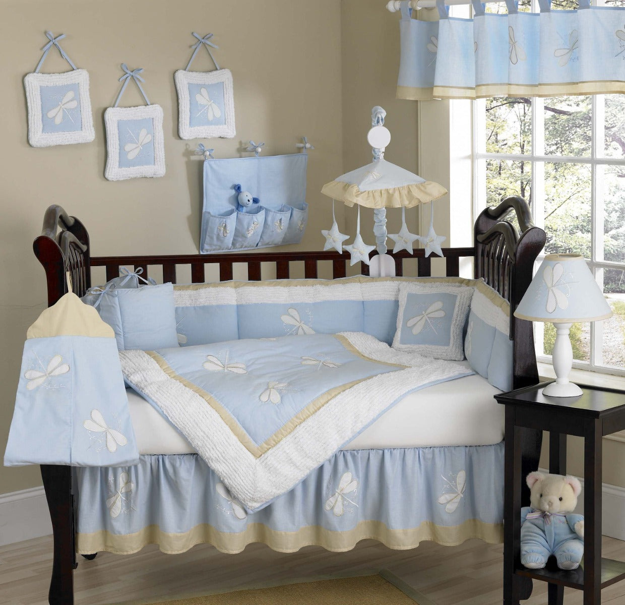 Blue Dragonfly Dreams 6 Piece Cotton Crib Bedding Set For Boys-Baby Bedding Design-Urbanheer