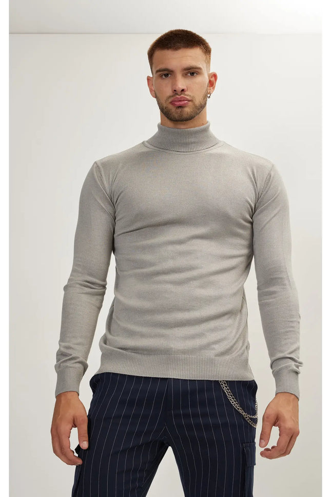 Rt Roll Neck Men'S Sweater - Grey-Clothing - Men-Ron Tomson-Urbanheer