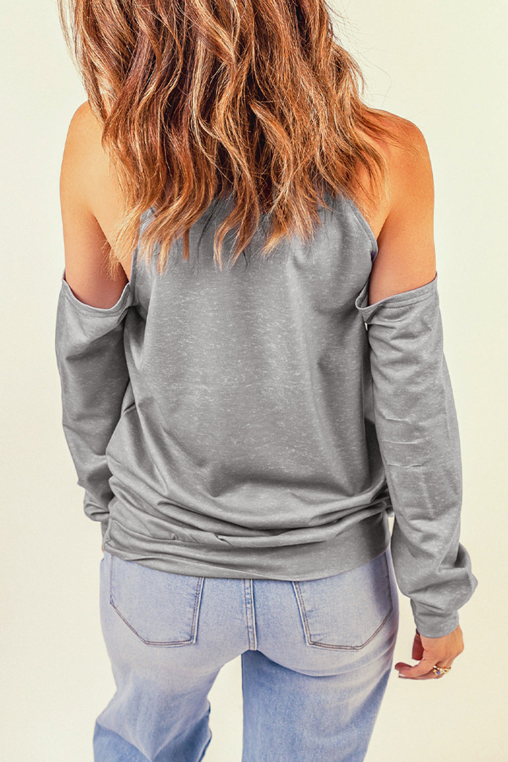 Gray Distressed Halloween Ghost Cold Shoulder Sweatshirt-UHXC-Gray-(US 4-6)S-Urbanheer