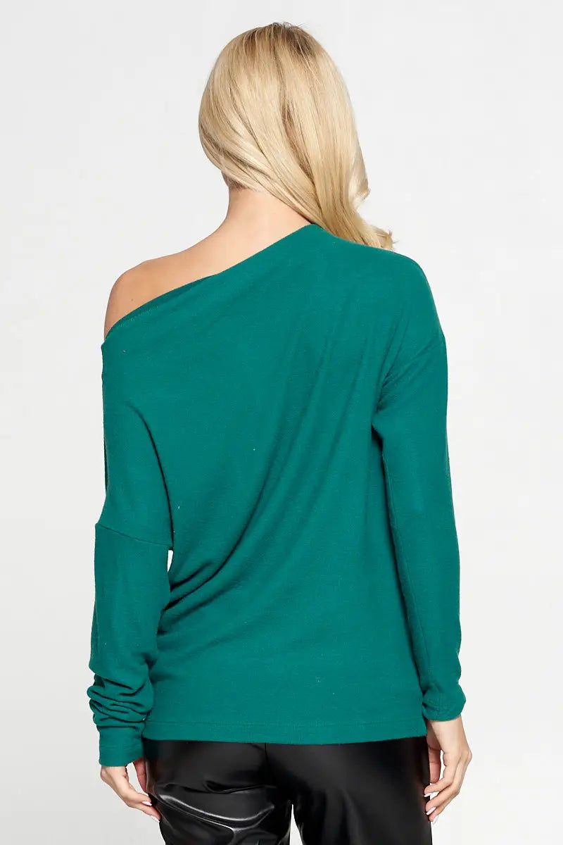 Green Knit Off the Shoulder Top.-Renee C.-S-Urbanheer
