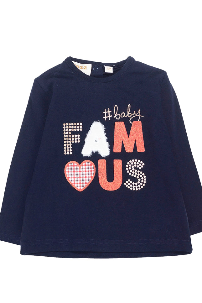 Girl'S T-Shirt In Stretch Cotton Fabric In Navy.