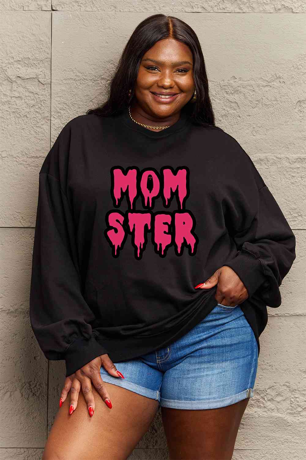 Simply Love Full Size Mom Ster Graphic Sweatshirt-Street 360-Black-S-Urbanheer