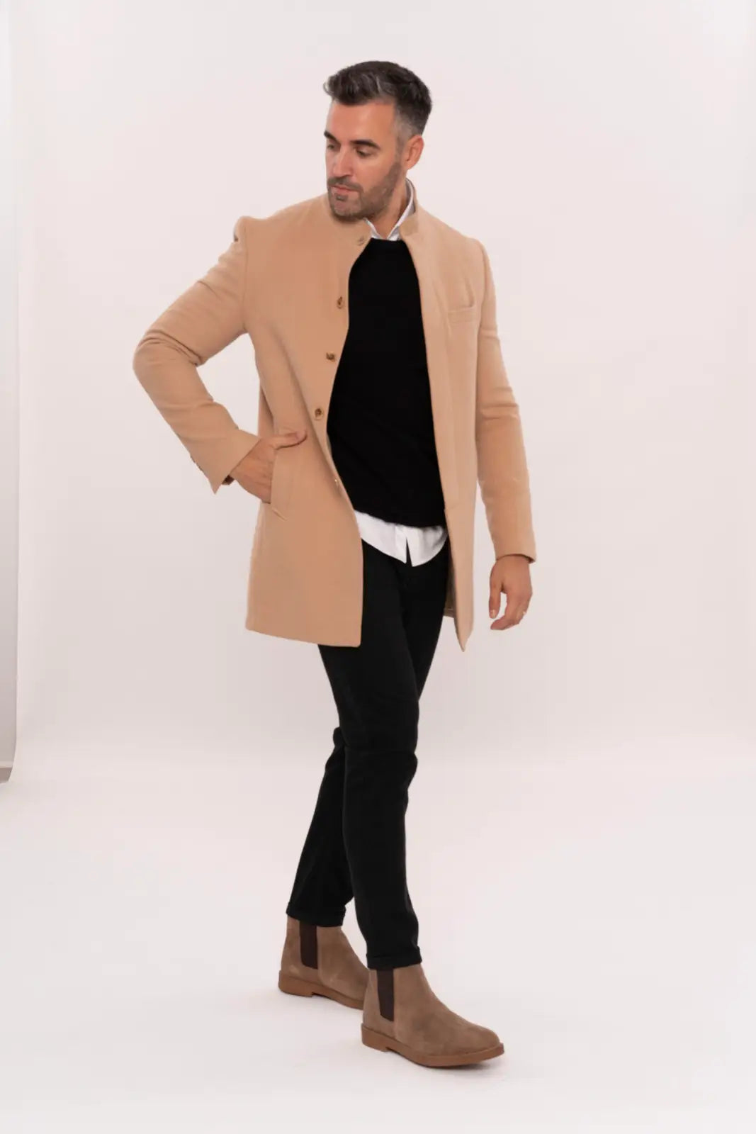 Mandarin Collar Beige Men's Long Men's Coat-Clothing - Men-Wessi-36-Beige-Urbanheer