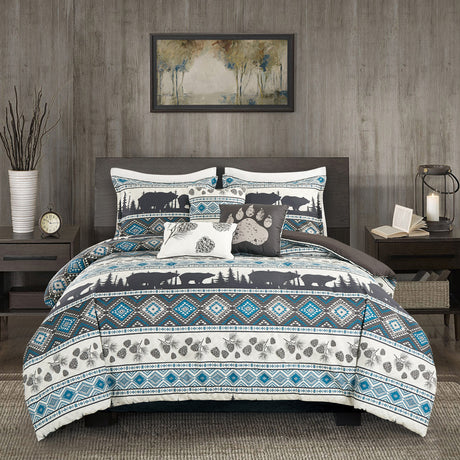 Big Bear Southwest Turquoise Aztec Comforter - 6 Piece Set.
