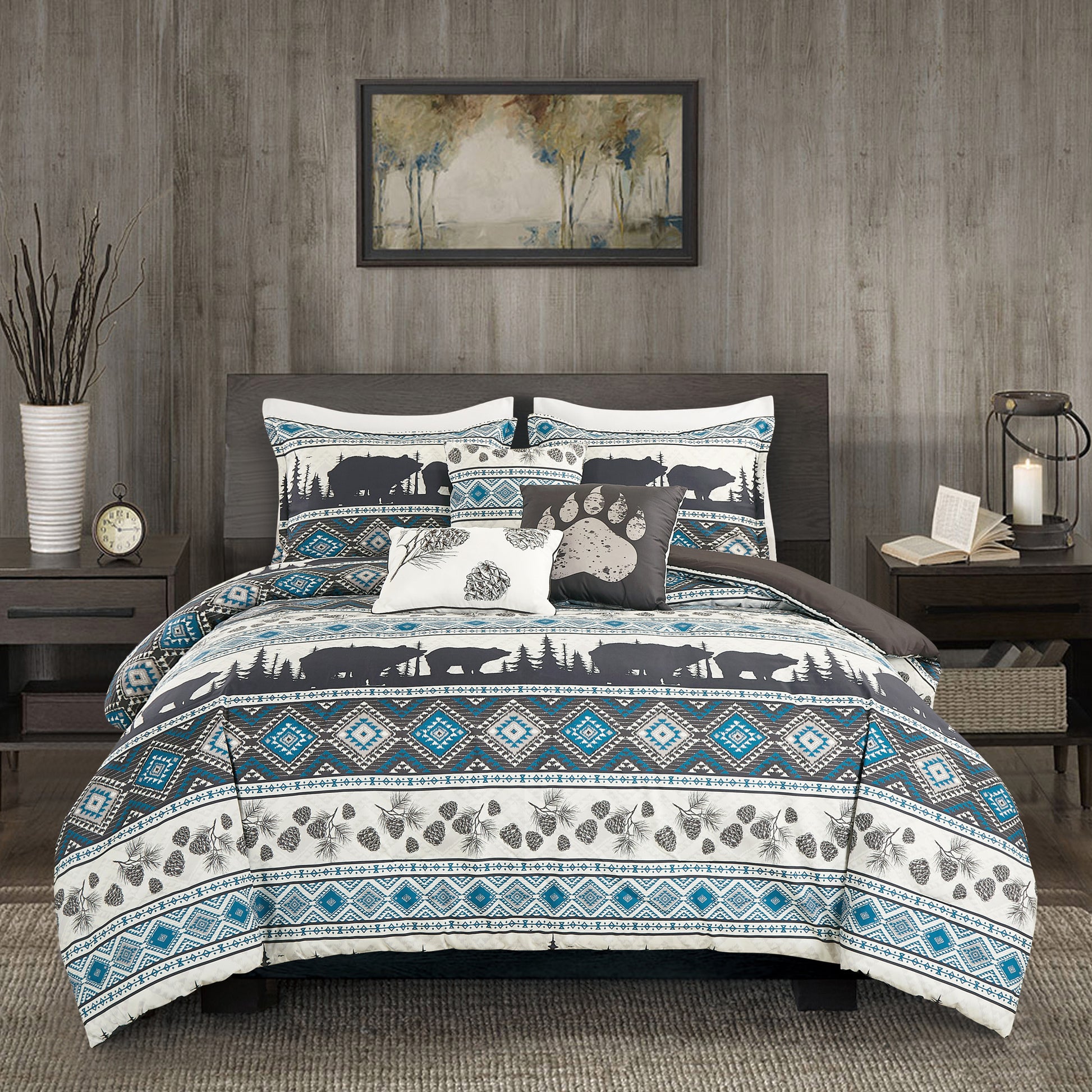 Big Bear Southwest Turquoise Aztec Comforter - 6 Piece Set.-Linen Mart-Twin-Urbanheer